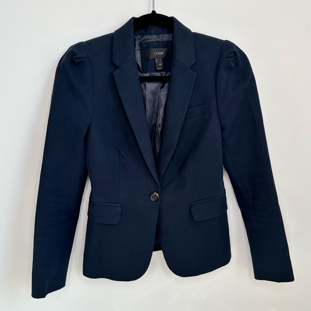 J. Crew navy blue blazer. Slightly puffed shoulder. Classic yet modern. Size 00